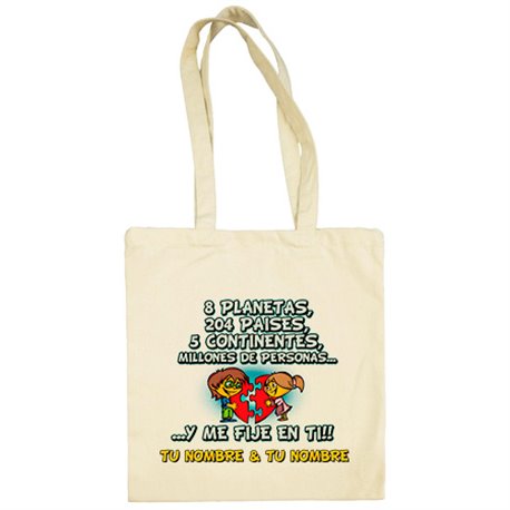Bolsa de tela frase San Valentín me fijé en ti personalizable con nombre