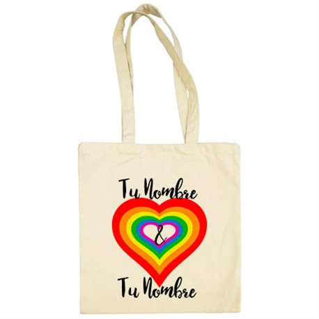 Bolsa de tela Love corazón LGTB personalizable con nombre