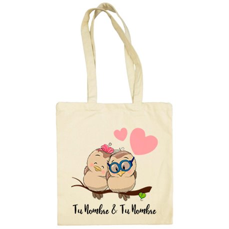 Bolsa de tela pajaritos enamorados personalizable con nombre