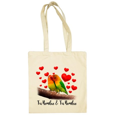 Bolsa de tela te quiero pareja periquitos personalizable con nombre