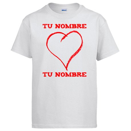 Camiseta corazón personalizable con nombre de la pareja