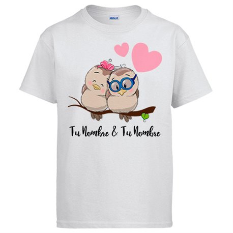 Camiseta pajaritos enamorados personalizable con nombre
