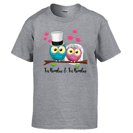 Camiseta pareja casados boda buhos amor personalizable con nombre
