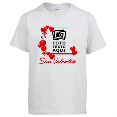 Camiseta personalizada con foto marco corazones San Valentín
