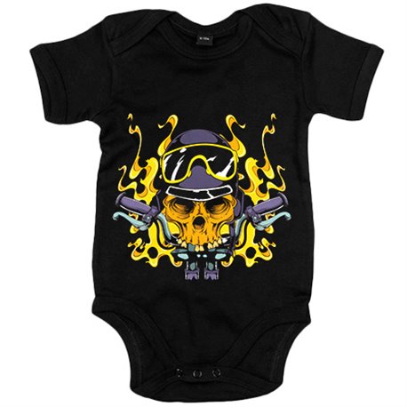 Body bebé motero Calavera En Llamas