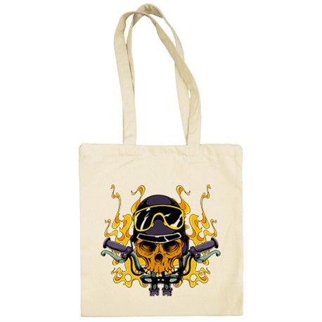 Bolsa de tela motero Calavera En Llamas