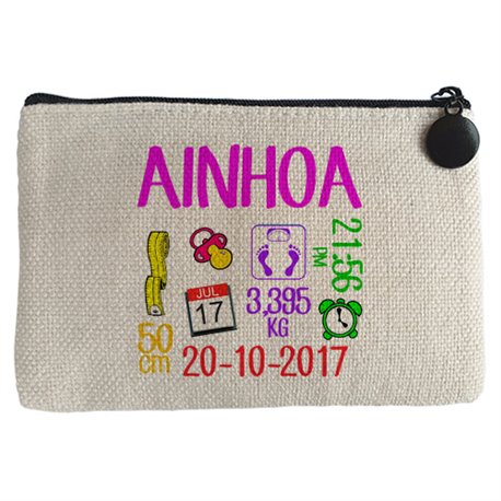 Monedero ficha personalizable de nacimiento niña recién nacida
