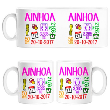 Taza ficha personalizable de nacimiento niña recién nacida