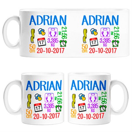 Taza ficha personalizable de nacimiento niño recién nacido