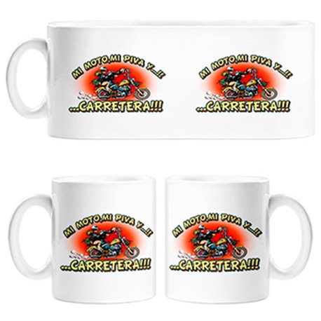 Taza mi moto mi piva y la carretera motero