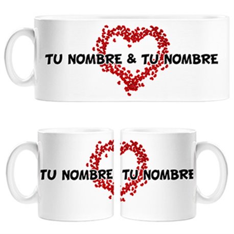 Taza corazones para parejas enamoradas personalizable con nombre