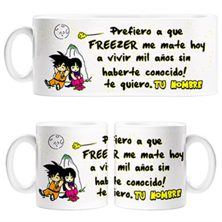 Taza Dragon Ball Goku y Chichi que me mate Freezer personalizable con nombre