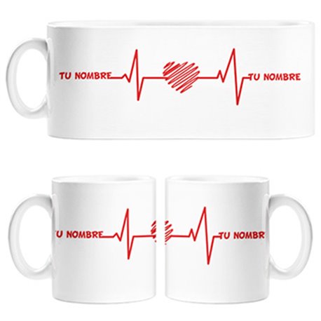 Taza electrocardiograma corazon pareja personalizable con nombre