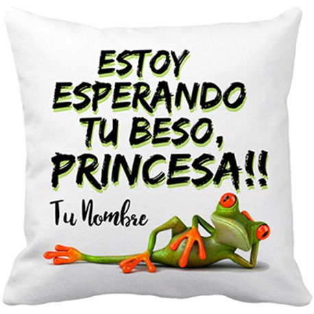Cojín con relleno estoy esperando tu beso princesa personalizable con nombre
