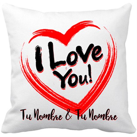 Cojín con relleno I Love You personalizable con nombre para parejas enamoradas
