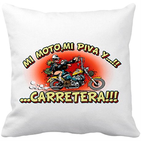 Cojín con relleno mi moto mi piva y la carretera motero