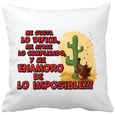 Cojín con relleno me gusta lo difícil me atrae lo complicado y me enamoro de lo imposible frase de amor