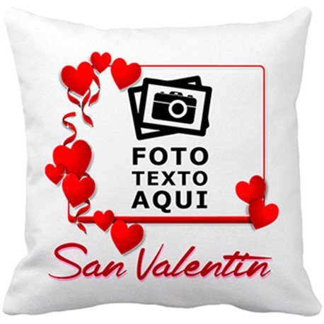 Cojín con relleno personalizada con foto marco corazones San Valentín