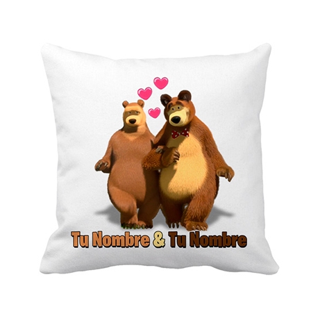 Cojín con relleno San Valentín pareja de ositos personalizable con nombre
