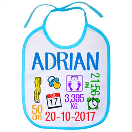 Babero ficha personalizable de nacimiento niño recién nacido