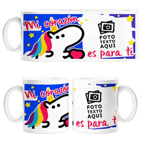 Taza personalizada con foto San Valentín unicornio mi corazón es para ti