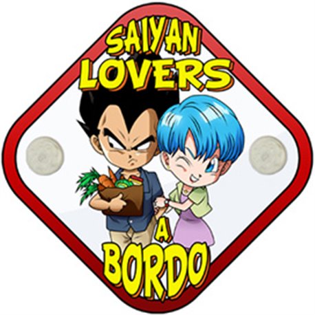 Placa bebé a bordo Saiyan Lovers parodia de Vegeta y Bulma enamorados
