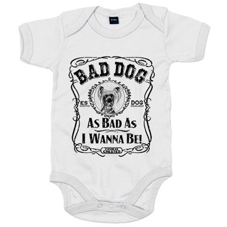Body bebé frase perro raza Chinese Crested peludo Bad dog as bad as I wanna be