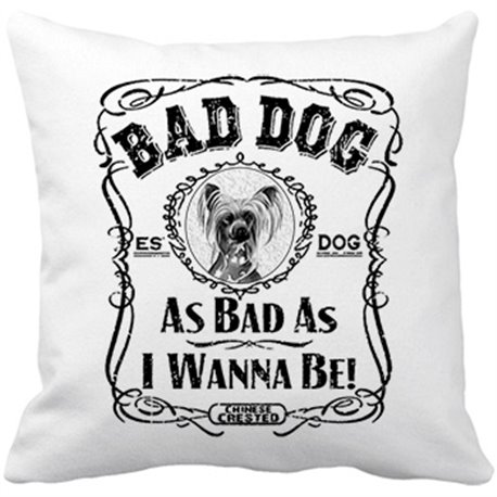 Cojín con relleno frase perro raza Chinese Crested peludo Bad dog as bad as I wanna be