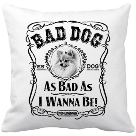 Cojín con relleno frase perro raza Pomeriania Pomerano Bad dog as bad as I wanna be