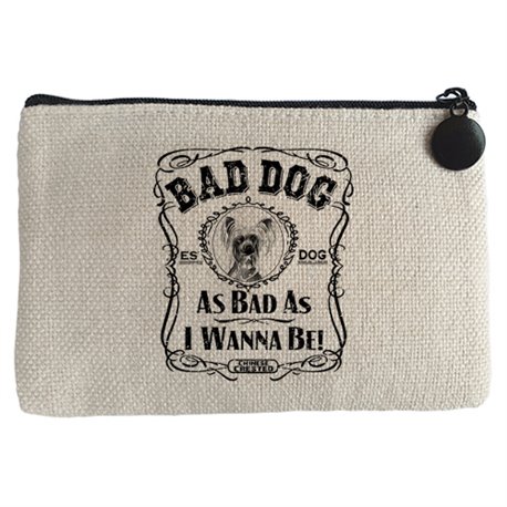 Monedero frase perro raza Chinese Crested peludo Bad dog as bad as I wanna be