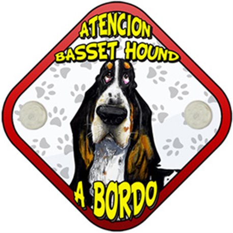 Placa perro a bordo atención Basset Hound negro