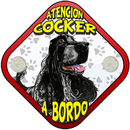 Placa perro a bordo atención Cocker blanco y negro