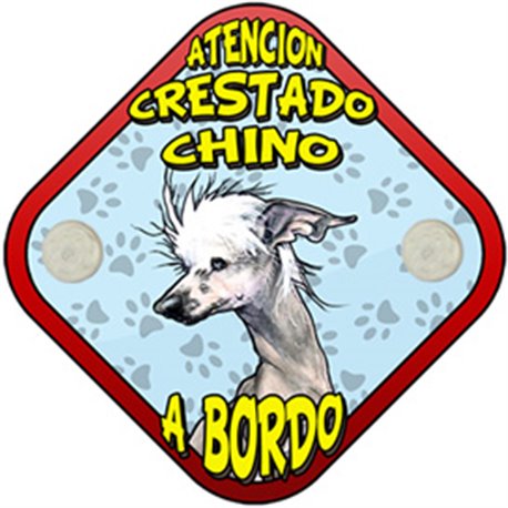 Placa perro a bordo atención Crestado Chino blanco