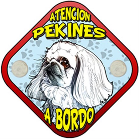 Placa perro a bordo atención Pekinés blanco