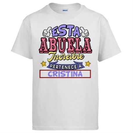Camiseta personalizable con nombre ejemplo Esta abuela increíble pertenece a Pablo y Carlos