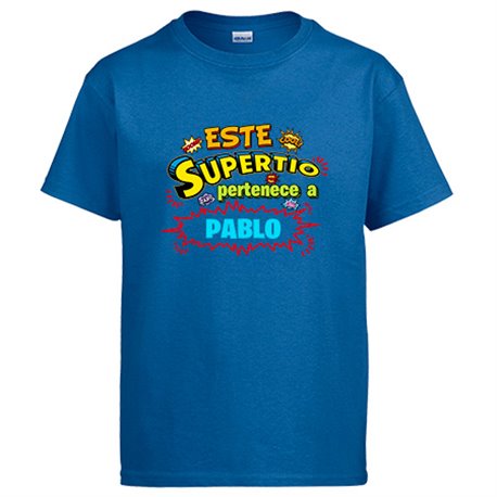 Camiseta personalizable con nombre ejemplo Este Super Tío pertenece a Juan y Susana