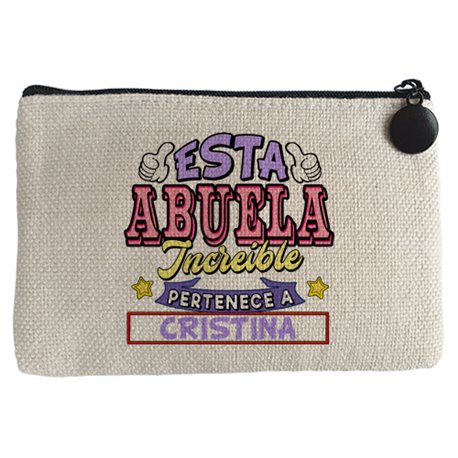 Monedero personalizable con nombre ejemplo Esta abuela increíble pertenece a Pablo y Carlos
