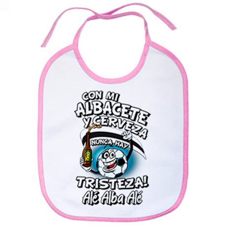 Babero frase con mi Albacete y cerveza nunca hay tristeza fútbol