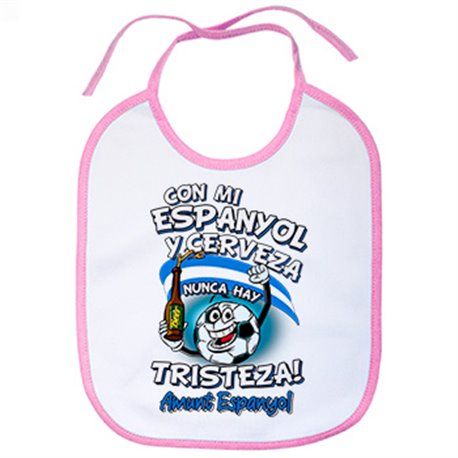 Babero frase con mi Espanyol y cerveza nunca hay tristeza fútbol