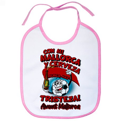 Babero frase con mi Mallorca y cerveza nunca hay tristeza fútbol