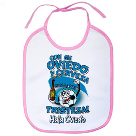 Babero frase con mi Oviedo y cerveza nunca hay tristeza fútbol