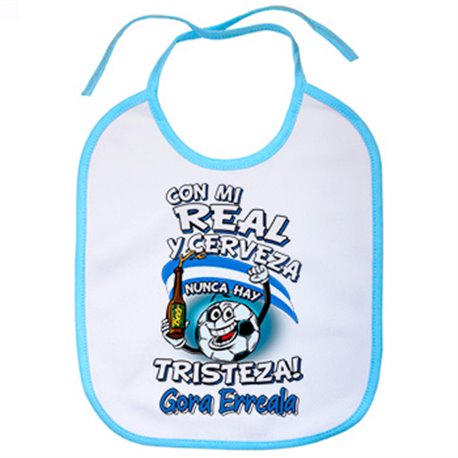 Babero frase con mi Real y cerveza nunca hay tristeza