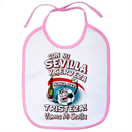Babero frase con mi Sevilla y cerveza nunca hay tristeza fútbol