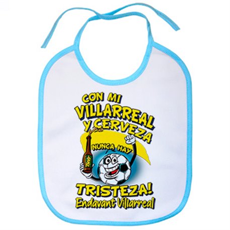Babero frase con mi Villarreal y cerveza nunca hay tristeza para aficionado al fútbol