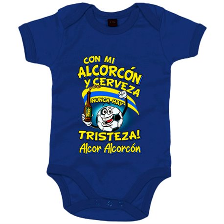 Body bebé frase con mi Alcorcón y cerveza nunca hay tristeza para aficionado al fútbol