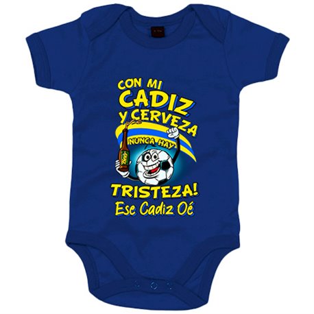 Body bebé frase con mi Cádiz y cerveza nunca hay tristeza para aficionado al fútbol