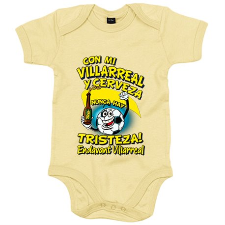Body bebé frase con mi Villarreal y cerveza nunca hay tristeza para aficionado al fútbol