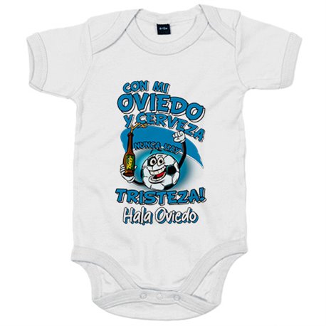 Body bebé frase con mi Oviedo y cerveza nunca hay tristeza para aficionado al fútbol