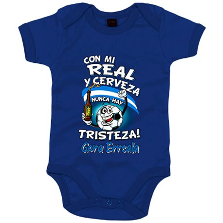 Body bebé frase con mi Real y cerveza nunca hay tristeza
