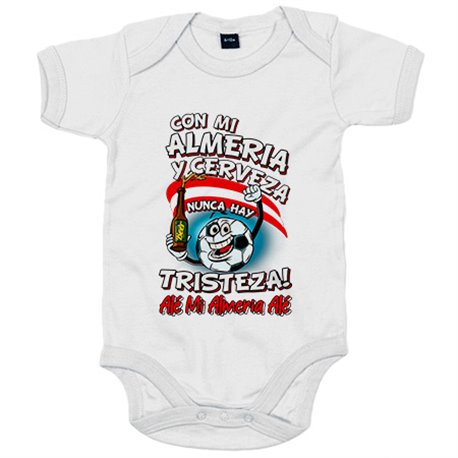 Body bebé frase con mi Almería y cerveza nunca hay tristeza para aficionado al fútbol